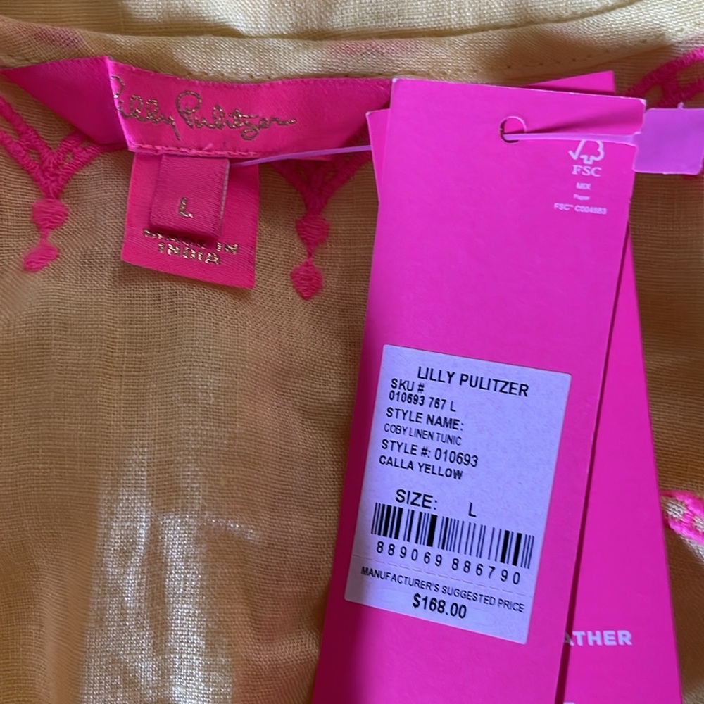 NWT Lilly Pulitzer Cory Linen Tunic SZ L Calla Yellow - Picture 4 of 4
